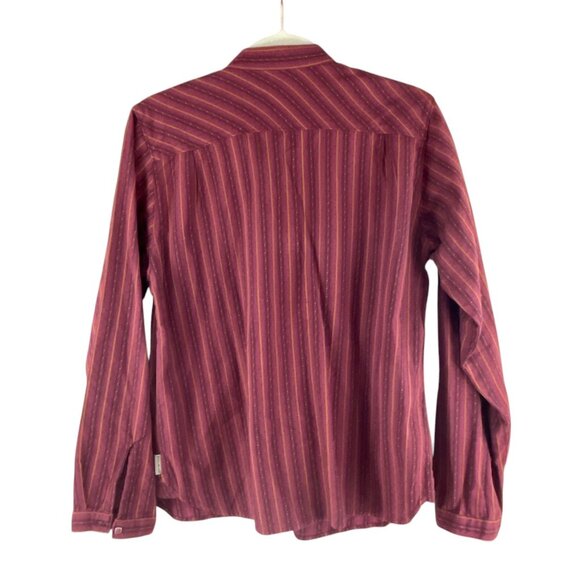 Woolrich Womens Petite Sz M Striped Button-Up Shirt Cotton Long Sleeve Burgundy - Picture 7 of 7